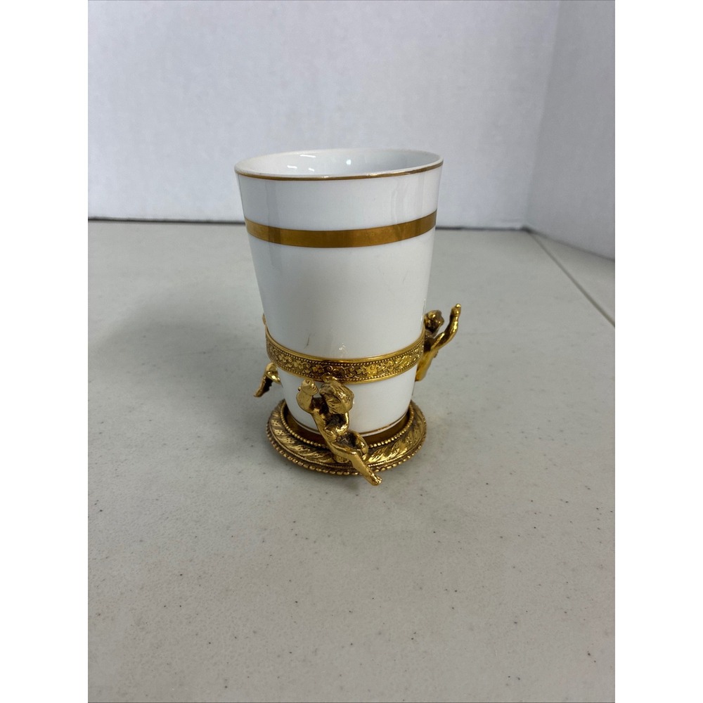 Vintage‎ Stylebuilt NY 24K Gold Plated Cherub Porcelain Tumbler Cup Regency